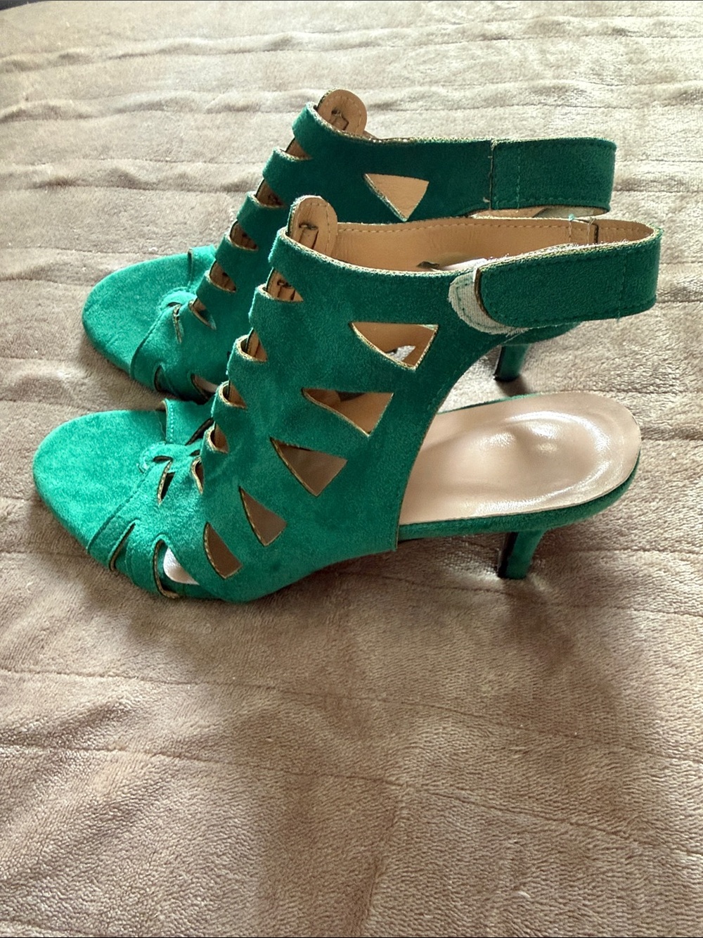 Green Suede Cutout Slingback Heels